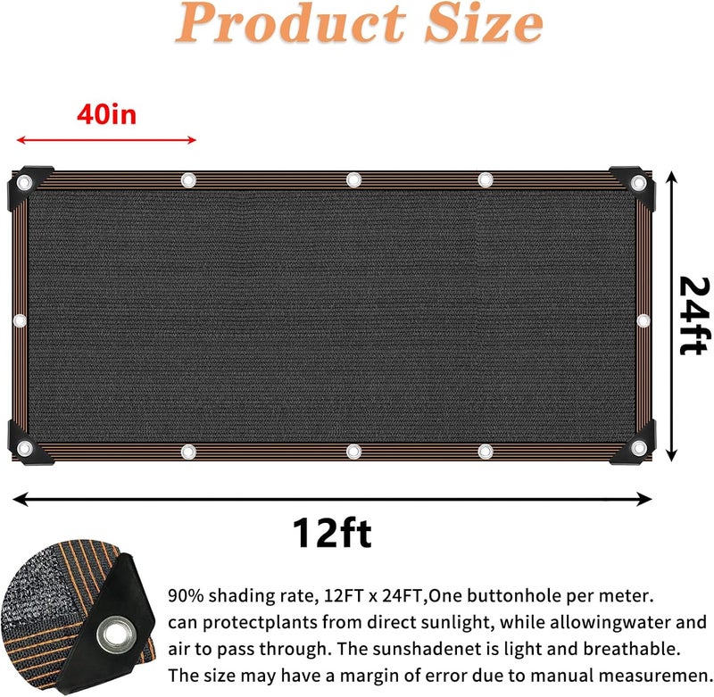 QLOFEI 12x24 FT Shade Cloth with Grommets, 90% Sunblock Outdoor Patio Mesh Tarp, Easier to Hang Neting Cover for Garden Greenhouse Pergola Lawn Kennel Pool Chicken Coop Shade Sail - Image 2